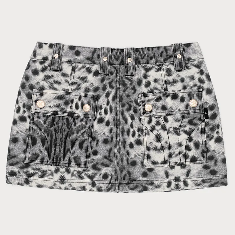 SMFK Cargo Short Skirts Women's White Leopard Print-1