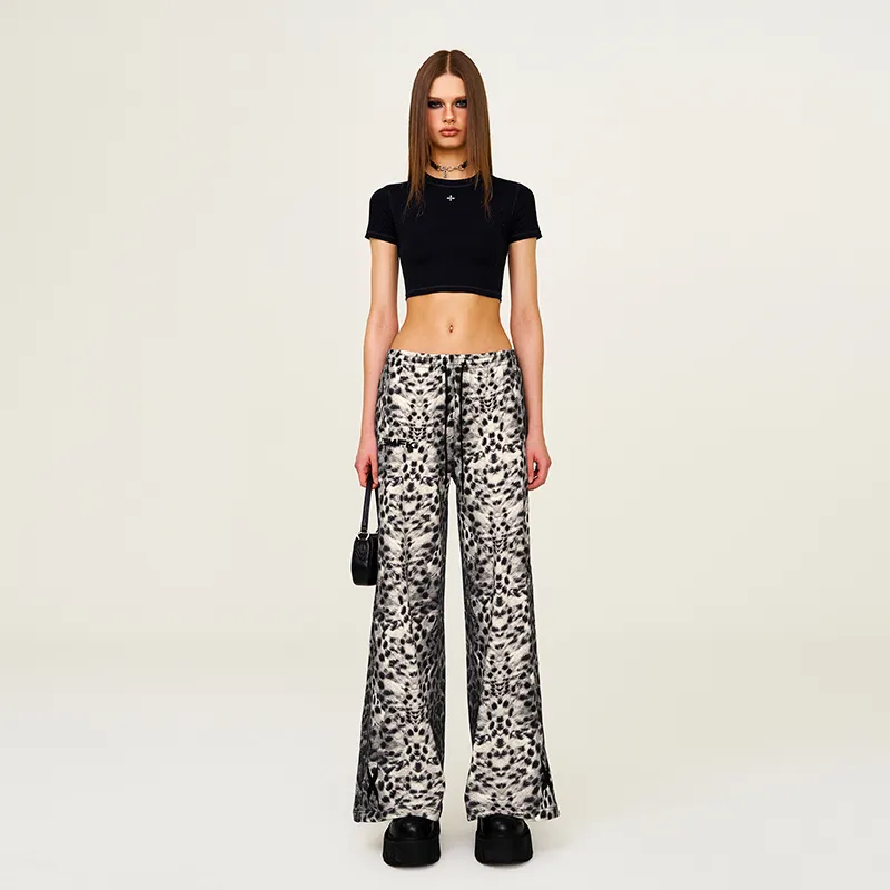 SMFK Casual Pants Unisex White Leopard Print-4