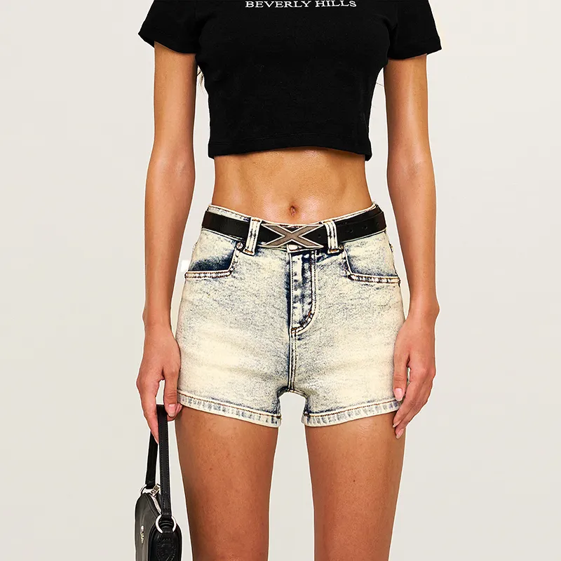SMFK Denim Shorts Women's White Snowflake-3
