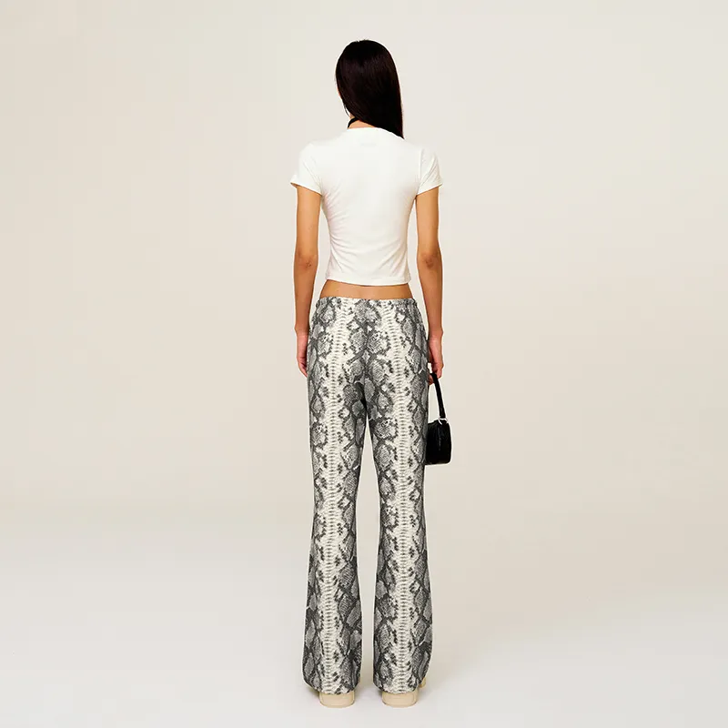 SMFK Casual Pants Women's White Snake Pattern-4