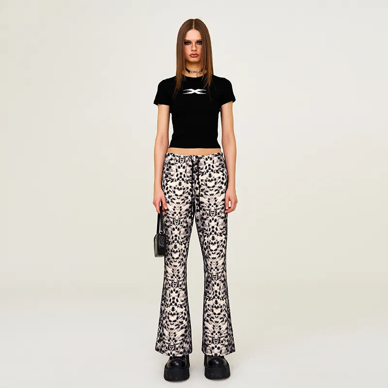SMFK Casual Pants Women's White Leopard Print-5