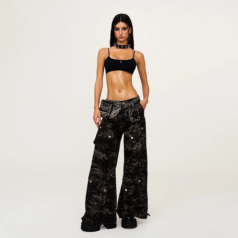 SMFK Cargo Pants Unisex Black Camouflage Garden-5