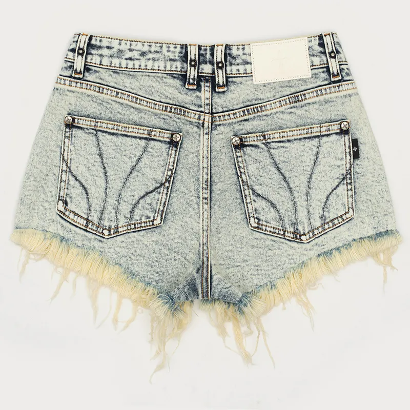 SMFK Denim Shorts Women's White Snowflake-1