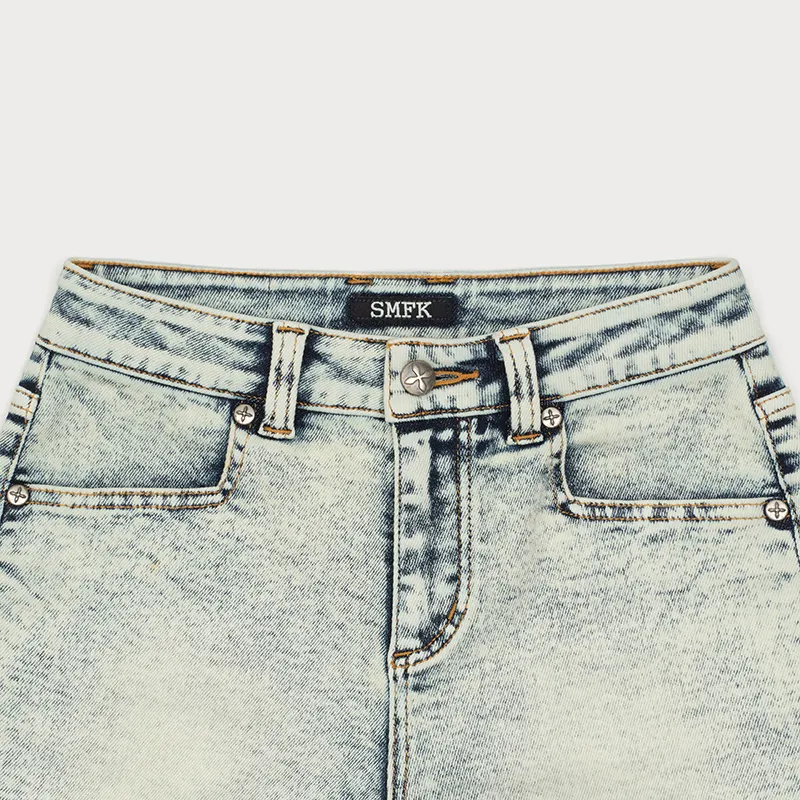 SMFK Denim Shorts Women's White Snowflake-2