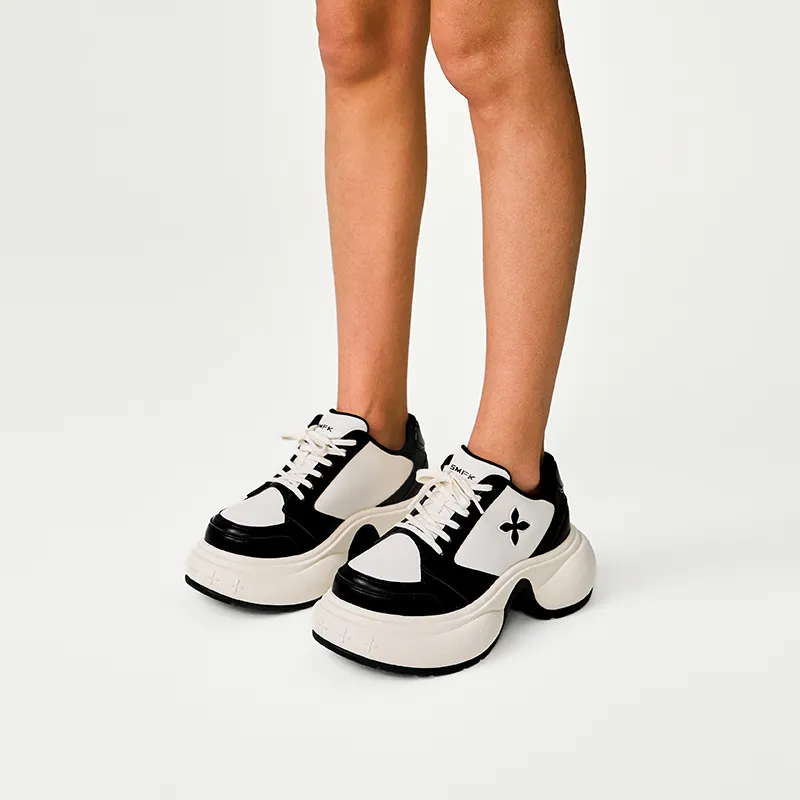 SMFK Low-Top Chunky Sneakers Women's Black White-4