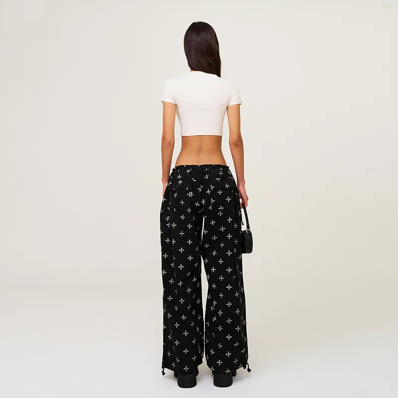 SMFK SS25 Casual Pants Unisex Black Garden-6