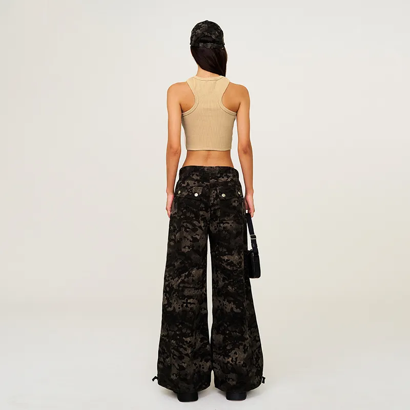 SMFK Cargo Pants Unisex Black Camouflage Garden-6