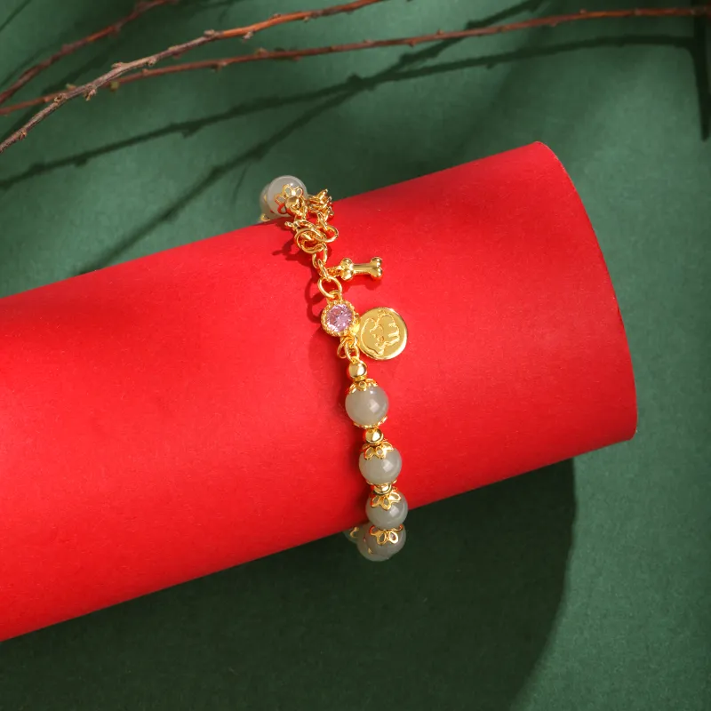 Lao Feng Xiang Hetian Jade S925 Silver Hand Accessory White Jade/Pale Greenish White Jade Women's-2