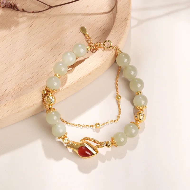 Lao Feng Xiang Hetian Jade Bracelets White Jade/Pale Greenish White Jade Women's-3