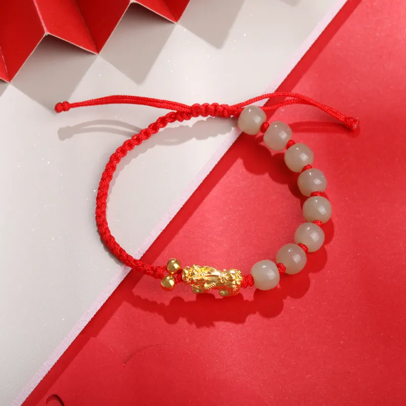 Lao Feng Xiang Hetian Jade Bracelets Pale Greenish White Jade Unisex-2
