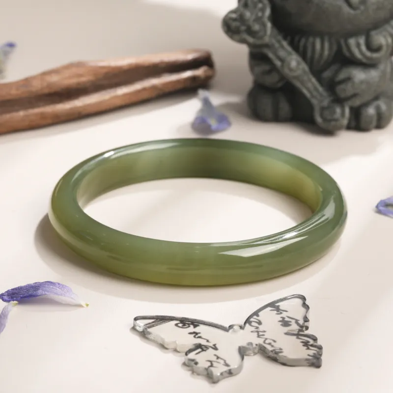 Lao Feng Xiang Hetian Jade Bangles Green Jade Women's-3