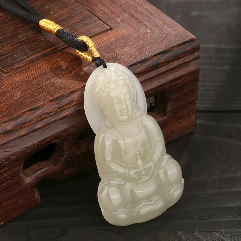 Lao Feng Xiang Hetian Jade Necklaces White Jade/Pale Greenish White Jade Unisex-3