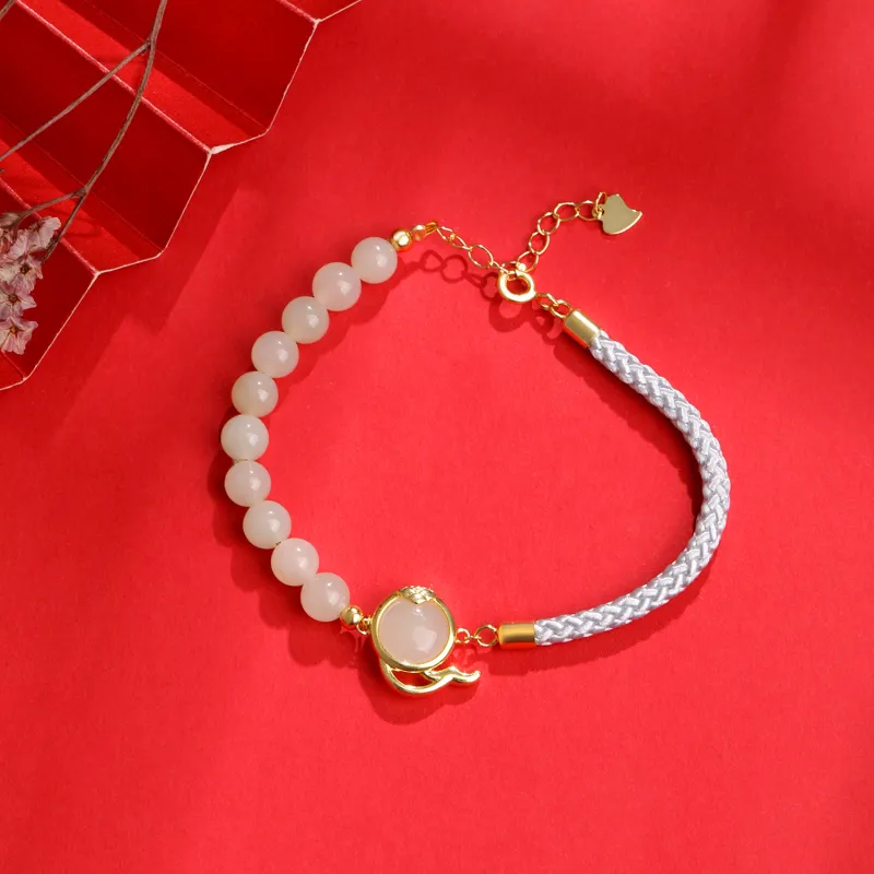 Lao Feng Xiang Hetian Jade S925 Silver Bracelet White Jade/Pale Greenish-White Jade Women's-9