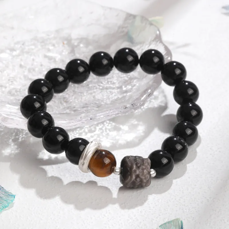 Lao Feng Xiang Natural Obsidian Bracelets Unisex-2