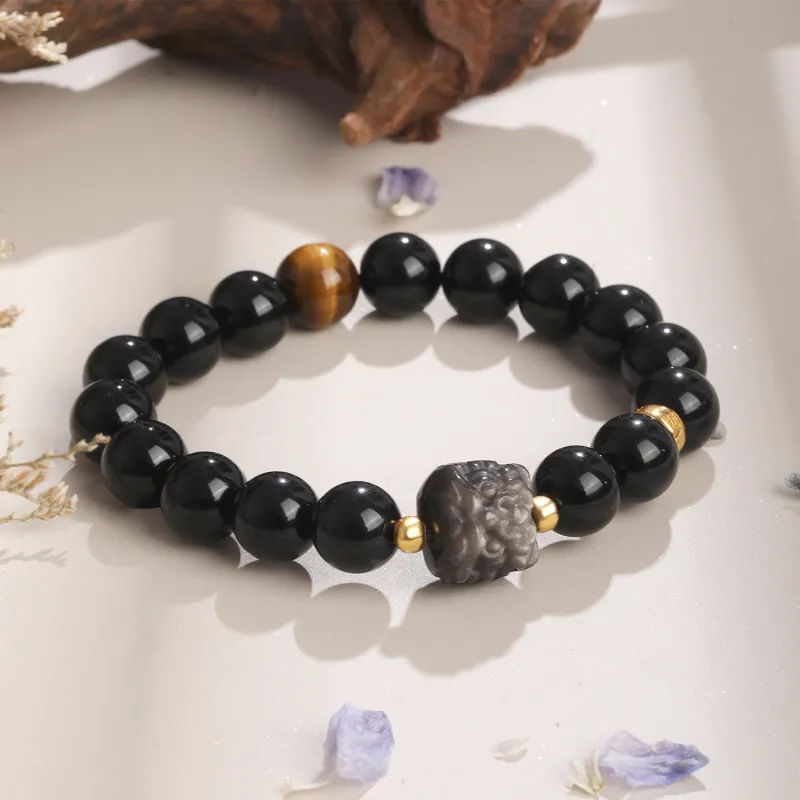 Lao Feng Xiang Natural Obsidian Bracelets Unisex-1