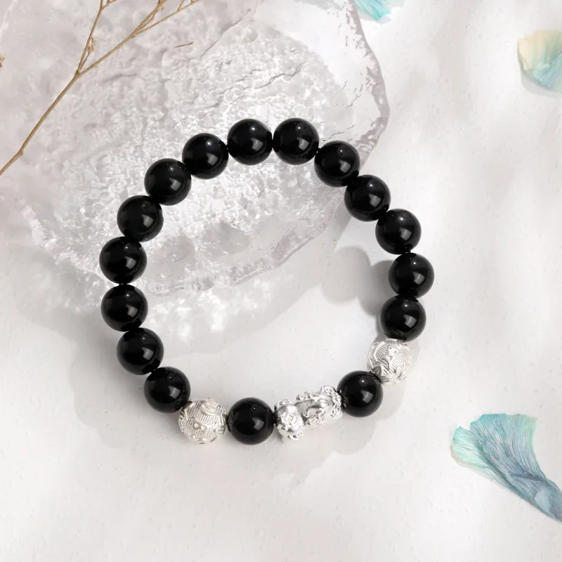 Lao Feng Xiang Natural Obsidian Bracelets Unisex-2