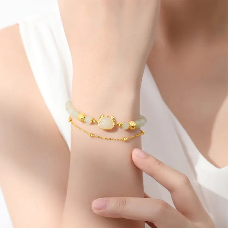 Lao Feng Xiang Hetian Jade Bracelets White Jade/Pale Greenish White Jade Unisex-4