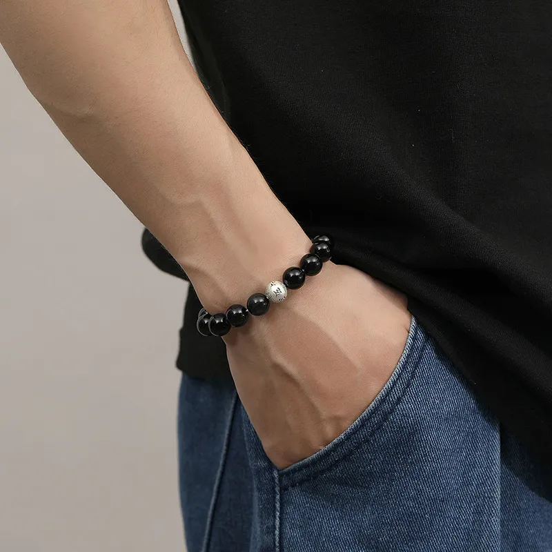 Lao Feng Xiang Natural Obsidian Bracelets Unisex-5