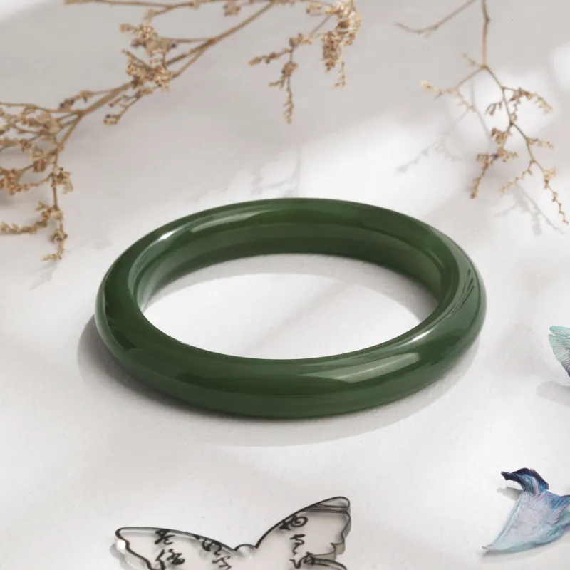 Lao Feng Xiang Hetian Jade Bangles Green Jade Women's-2