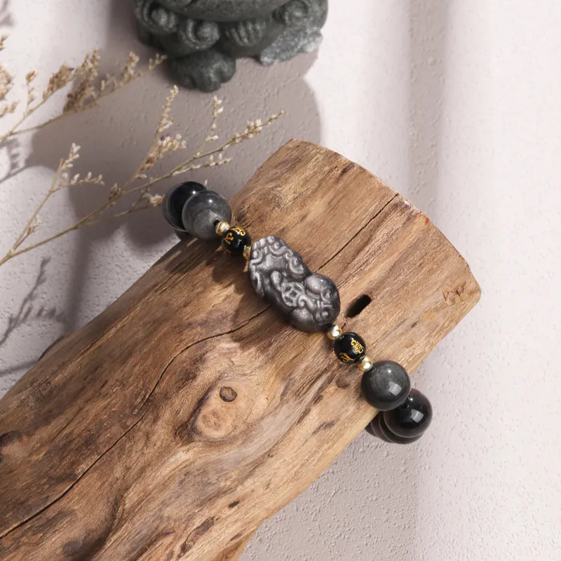 Lao Feng Xiang Processing Obsidian Bracelets Unisex-3