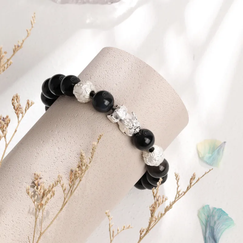Lao Feng Xiang Natural Obsidian Bracelets Unisex-3