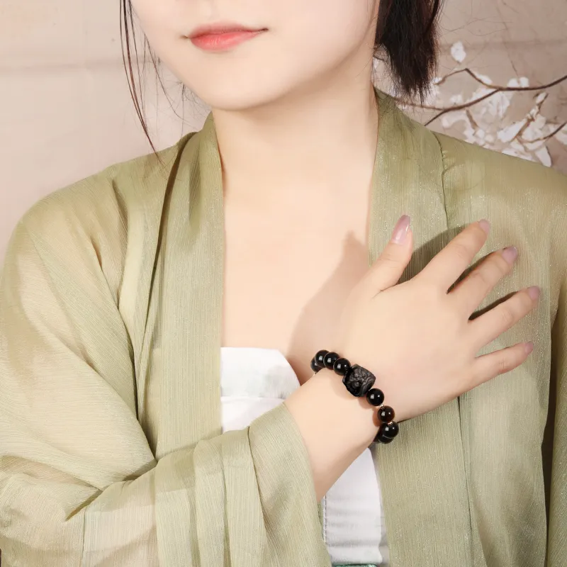 Lao Feng Xiang Natural Obsidian Bracelets Unisex-4