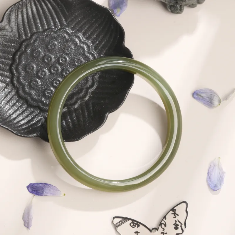 Lao Feng Xiang Hetian Jade Bangles Green Jade Women's-2