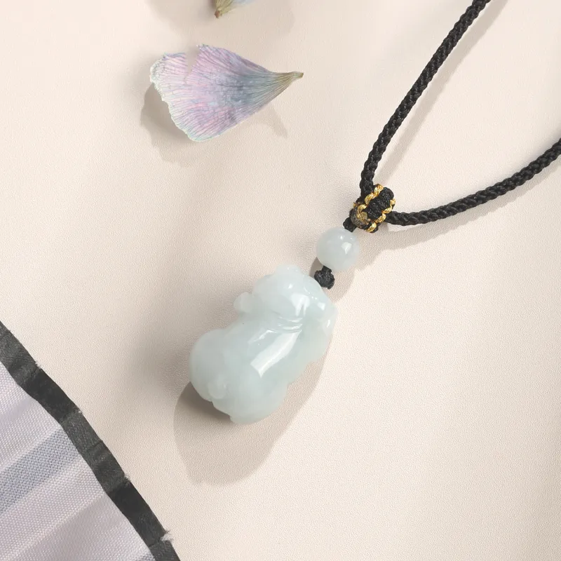 Lao Feng Xiang Bean Type Jadeite Necklaces Unisex-3
