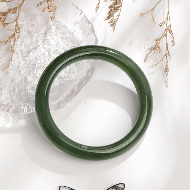 Lao Feng Xiang Hetian Jade Bangles Green Jade Women's-3