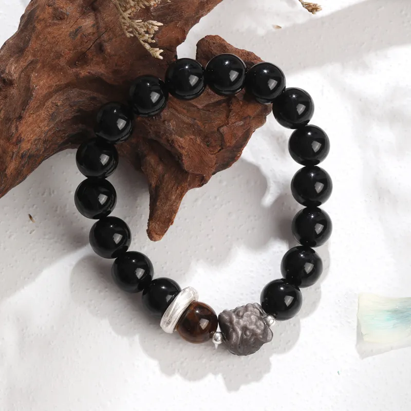 Lao Feng Xiang Natural Obsidian Bracelets Unisex-3