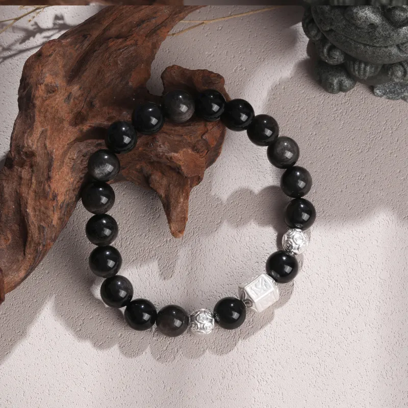 Lao Feng Xiang Natural Obsidian Bracelets Unisex-2