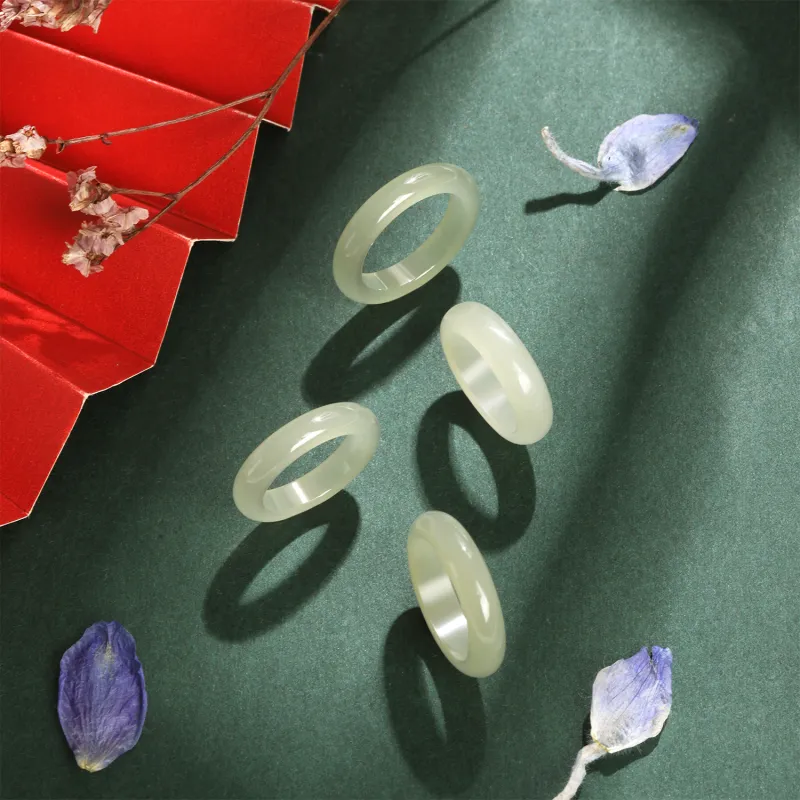 Lao Feng Xiang Rings White Jade/Pale Greenish White Jade Unisex-3