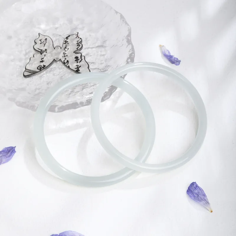 Lao Feng Xiang Hetian Jade Bangles Pale Greenish White Jade Women's-6