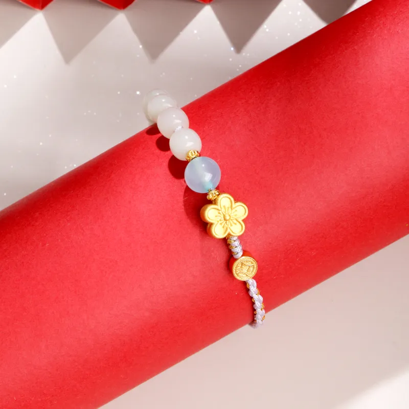 Lao Feng Xiang Hetian Jade S925 Silver Hand Accessory White Jade Women's-3