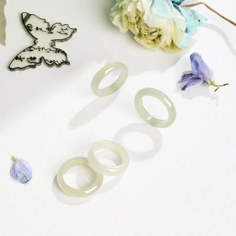 Lao Feng Xiang Rings White Jade/Pale Greenish White Jade Unisex-2