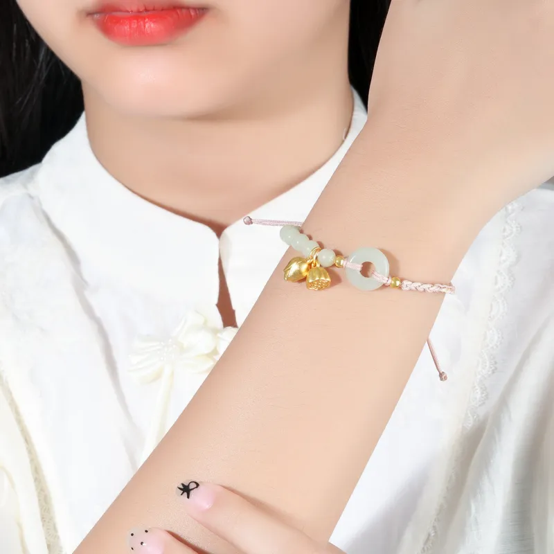 Lao Feng Xiang Hetian Jade Sterling Silver Bracelet White Jade/Pale Greenish White Jade Women's-4