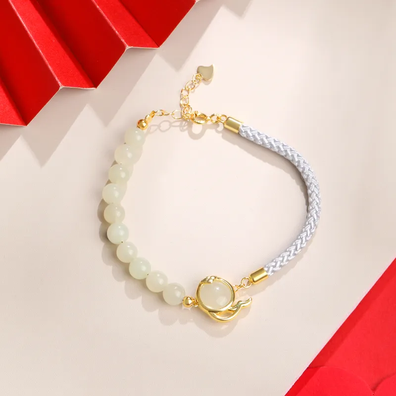 Lao Feng Xiang Hetian Jade S925 Silver Bracelet White Jade/Pale Greenish-White Jade Women's-1