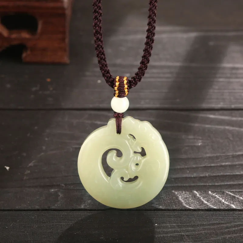 Lao Feng Xiang Hetian Jade Necklaces White Jade/Pale Greenish White Jade Unisex-3