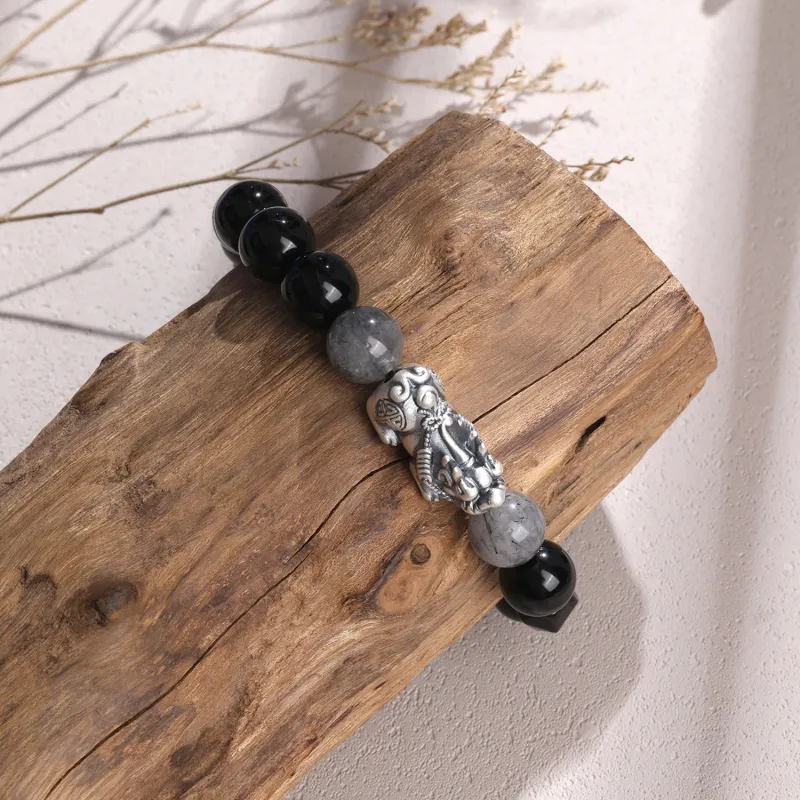 Lao Feng Xiang Natural Obsidian Bracelets Unisex-3