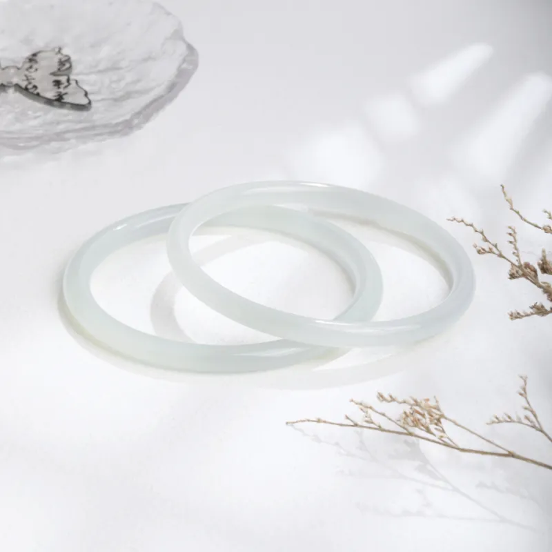 Lao Feng Xiang Hetian Jade Bangles Pale Greenish White Jade Women's-5