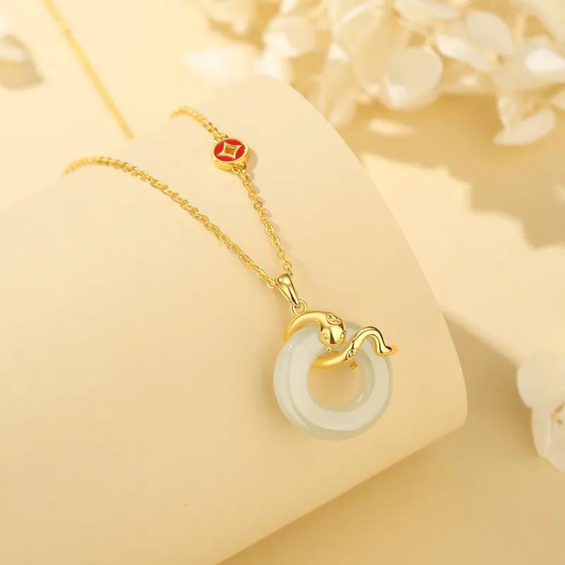 Lao Feng Xiang Hetian Jade Necklaces White Jade/Pale Greenish White Jade Unisex-5