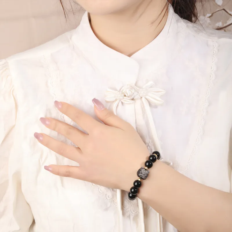 Lao Feng Xiang Natural Obsidian Bracelets Unisex-4