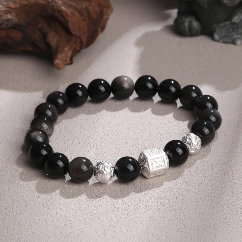 Lao Feng Xiang Natural Obsidian Bracelets Unisex-1