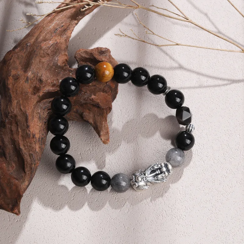 Lao Feng Xiang Natural Obsidian Bracelets Unisex-2