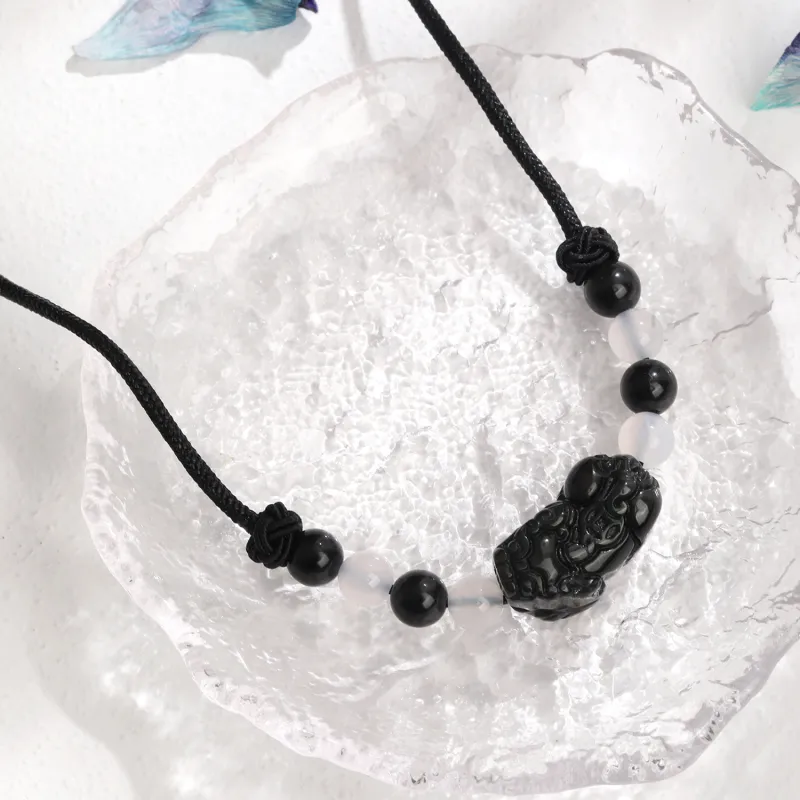 Lao Feng Xiang Obsidian Jade Necklaces Unisex-3