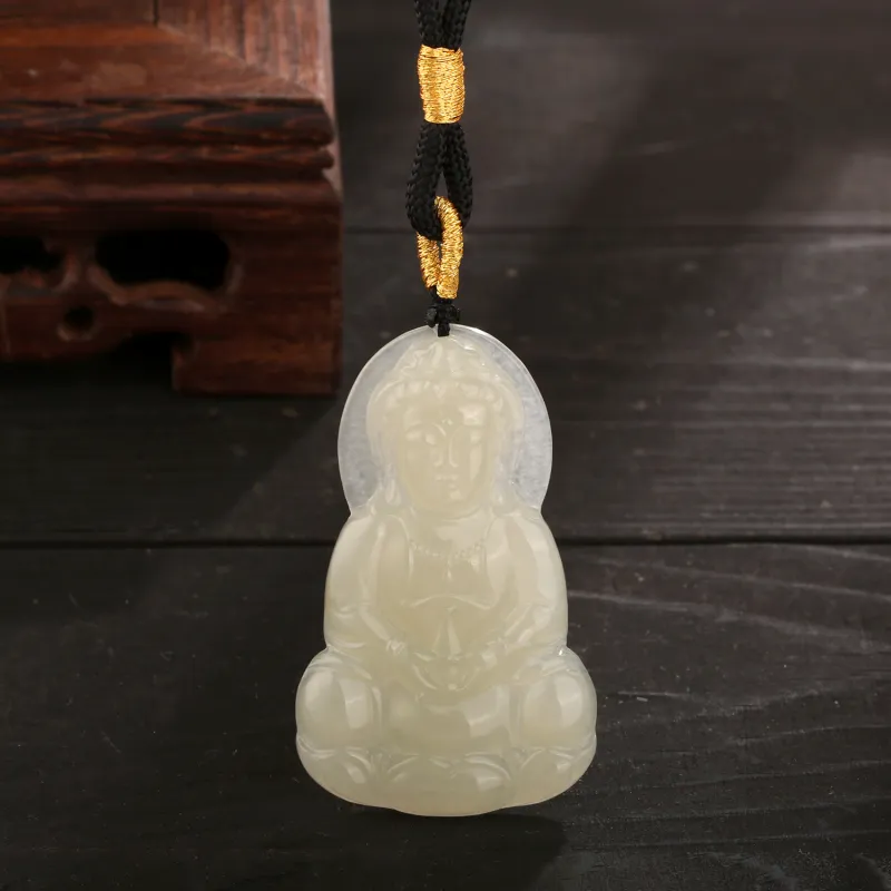 Lao Feng Xiang Hetian Jade Necklaces White Jade/Pale Greenish White Jade Unisex-4