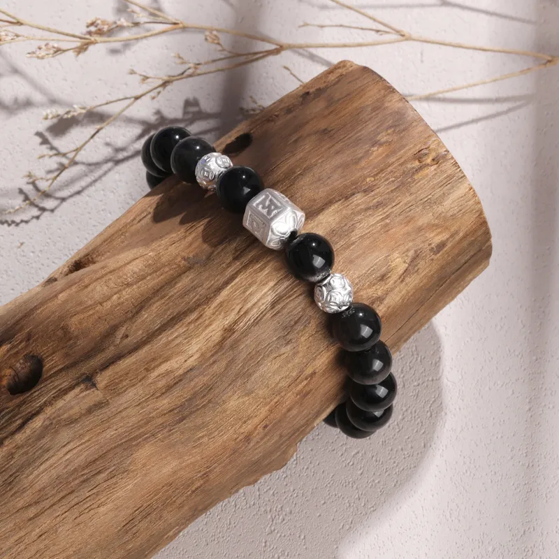 Lao Feng Xiang Natural Obsidian Bracelets Unisex-3