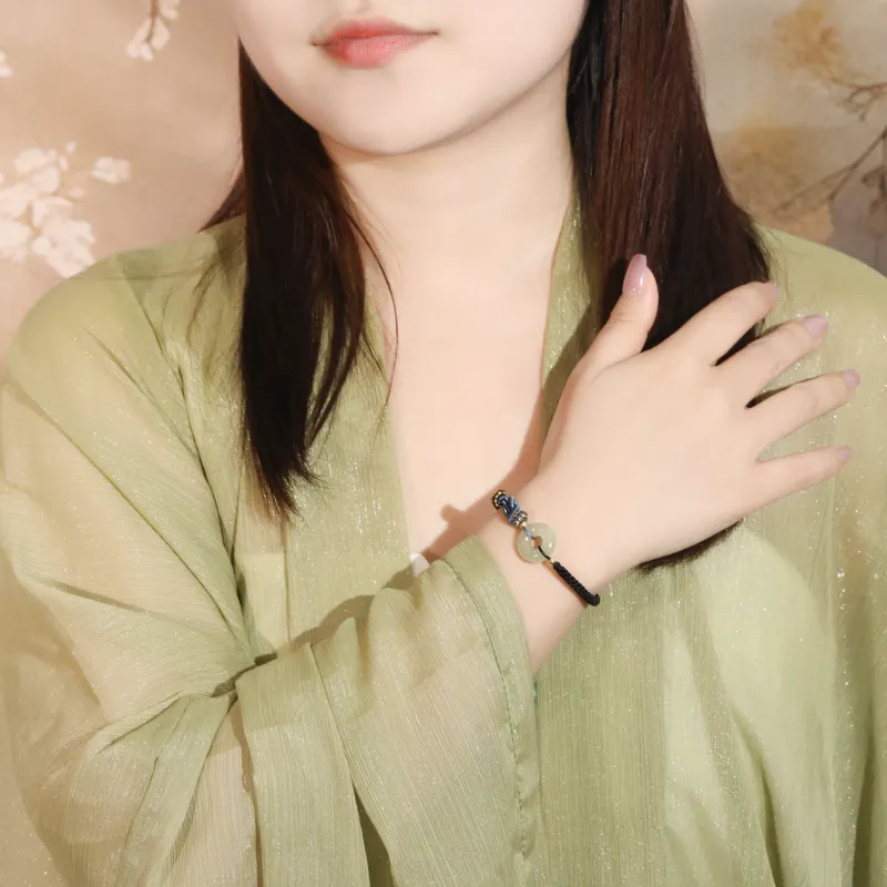 Lao Feng Xiang Hetian Jade Bracelets Pale Greenish White Jade Unisex-1