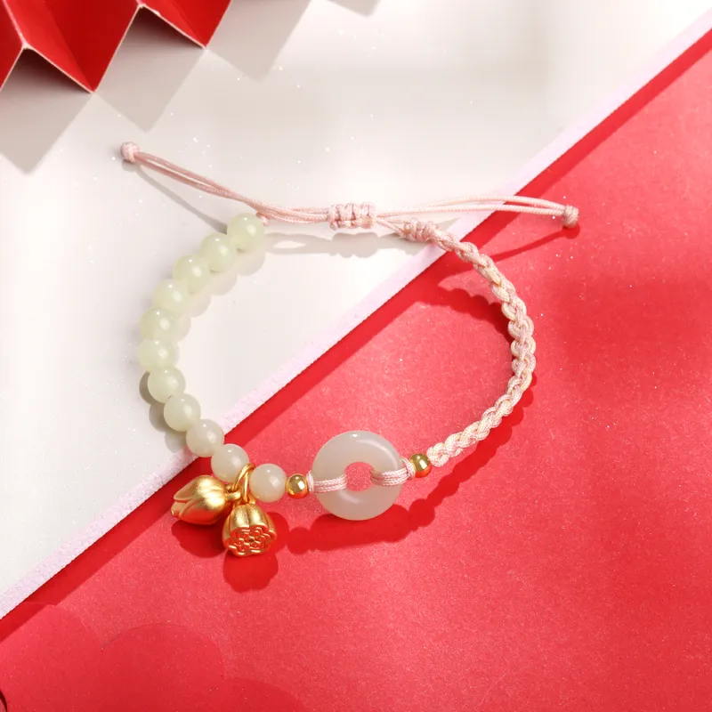 Lao Feng Xiang Hetian Jade Sterling Silver Bracelet White Jade/Pale Greenish White Jade Women's-2