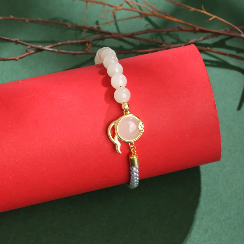 Lao Feng Xiang Hetian Jade S925 Silver Bracelet White Jade/Pale Greenish-White Jade Women's-3